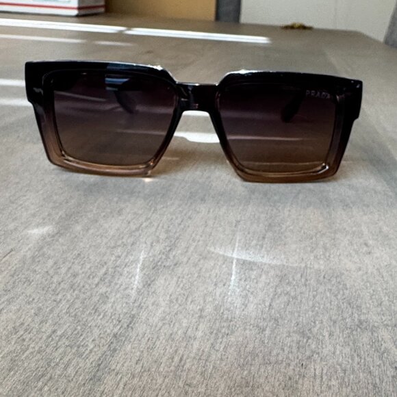 Rectangle sunglasses brown clear ombre oversize designer - Picture 2 of 7